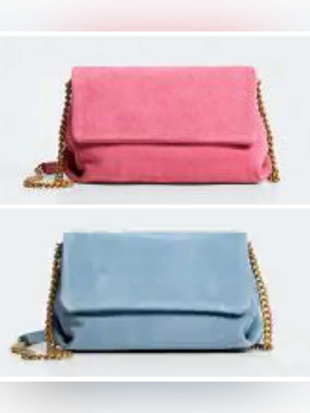 NWT - MANGO Genuine leather suede chain purse clutch - Blue OR Pink